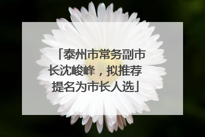 泰州市常务副市长沈峻峰，拟推荐提名为市长人选